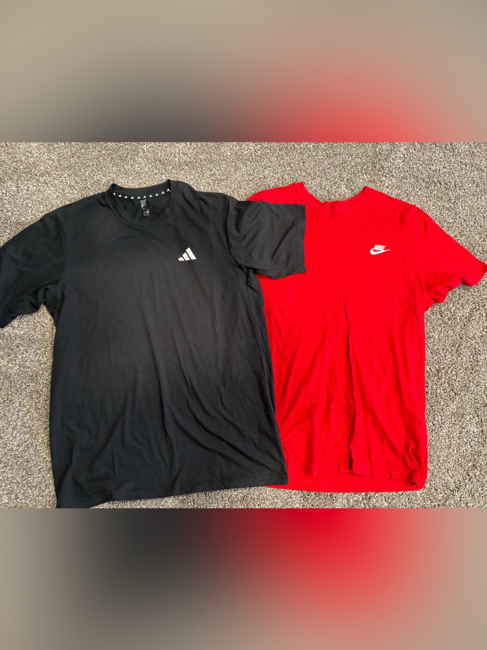 Men’s Nike Red and Adidas Black Crew Neck T-Shirt